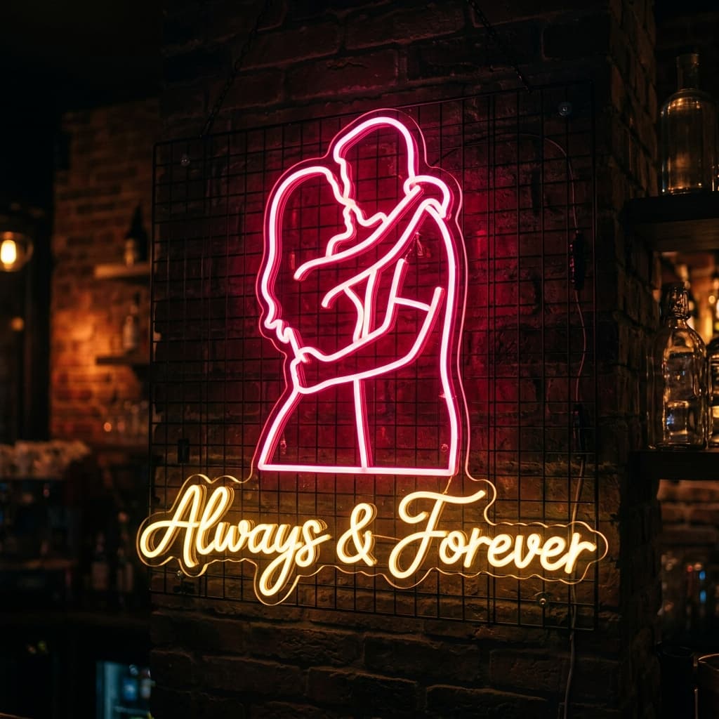 custom warm white together forever neon sign for wedding backdrop
