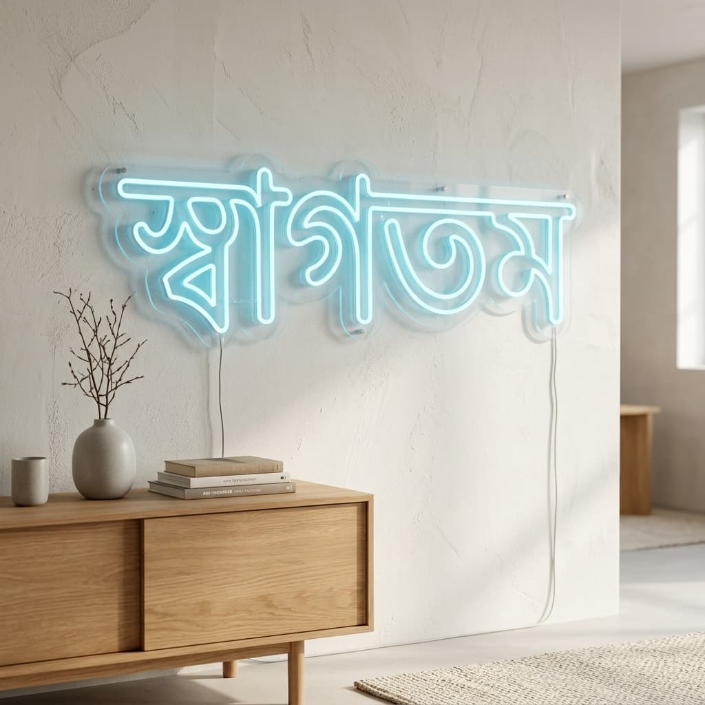 custom orange spiritual neon sign for home mandir temple wall