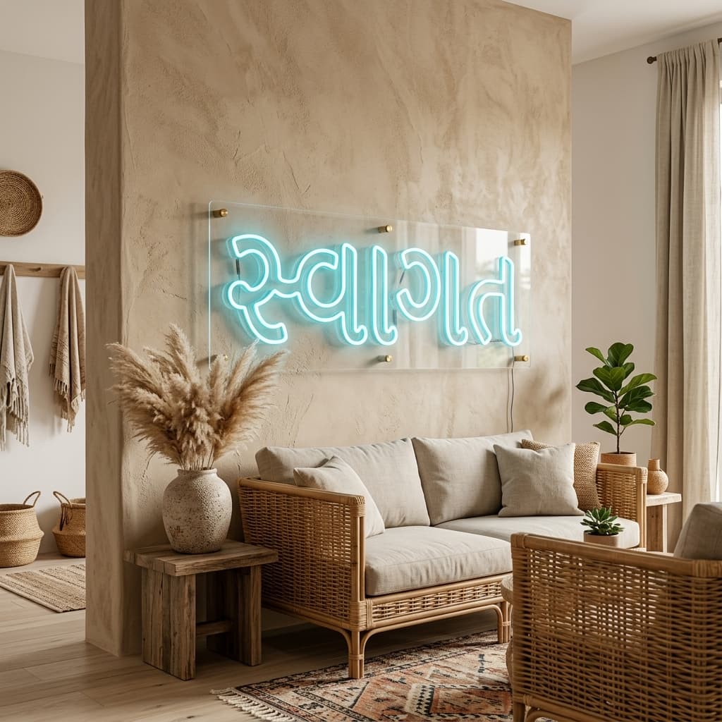 custom orange spiritual neon sign for home mandir temple wall