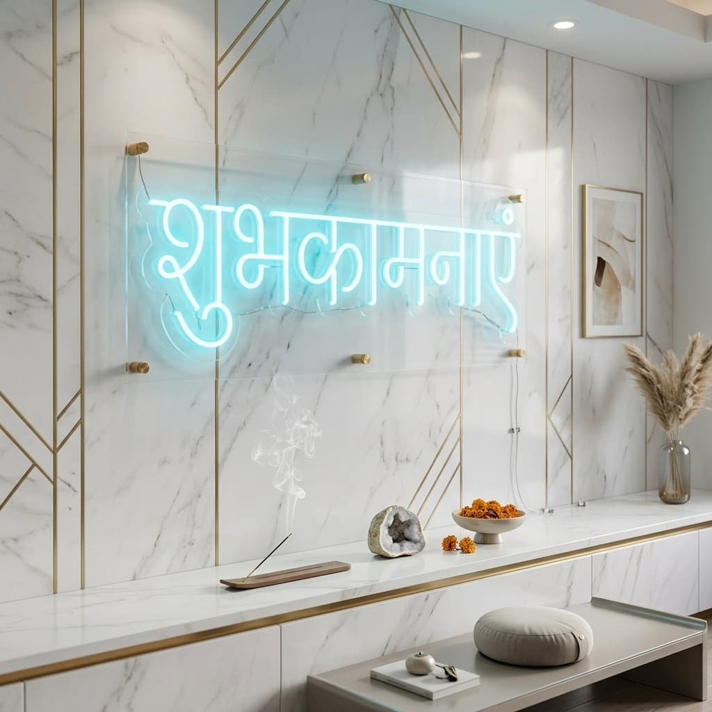 custom orange spiritual neon sign for home mandir temple wall