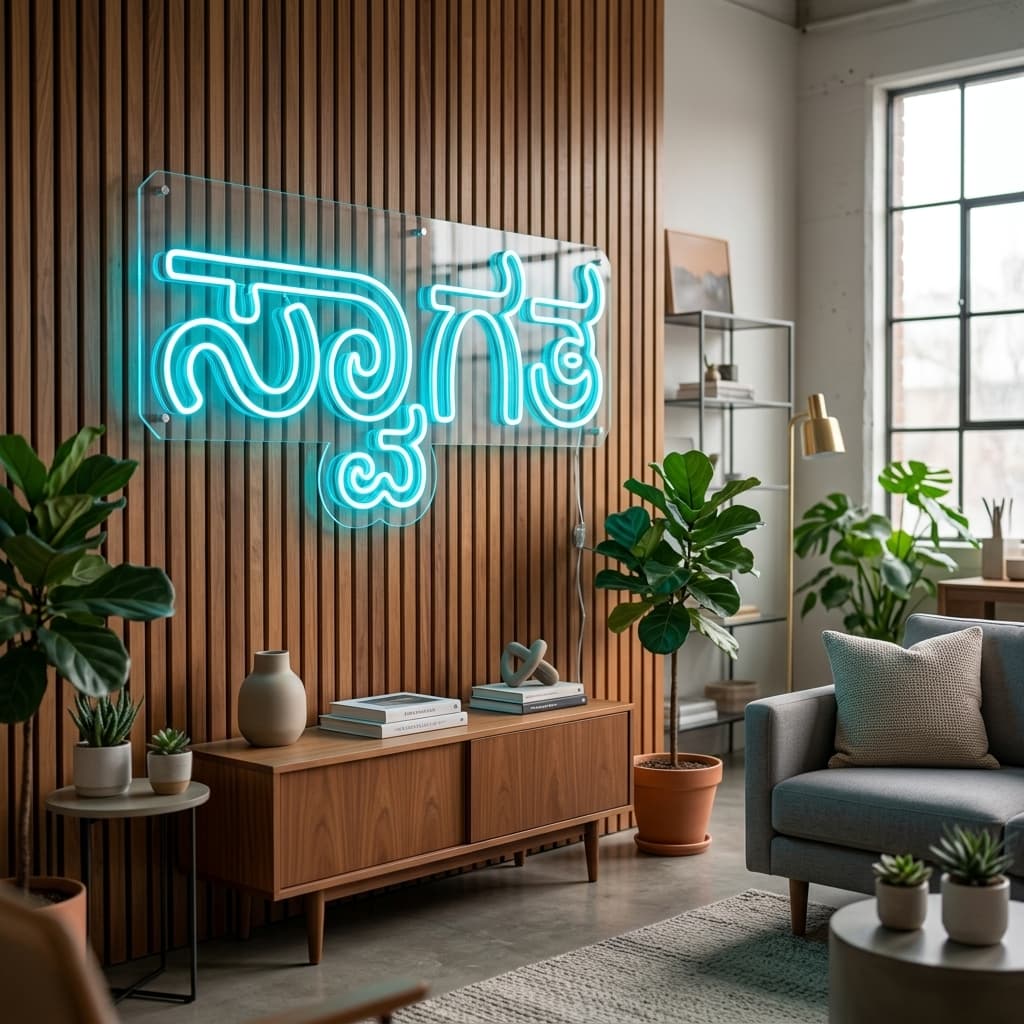 custom orange spiritual neon sign for home mandir temple wall