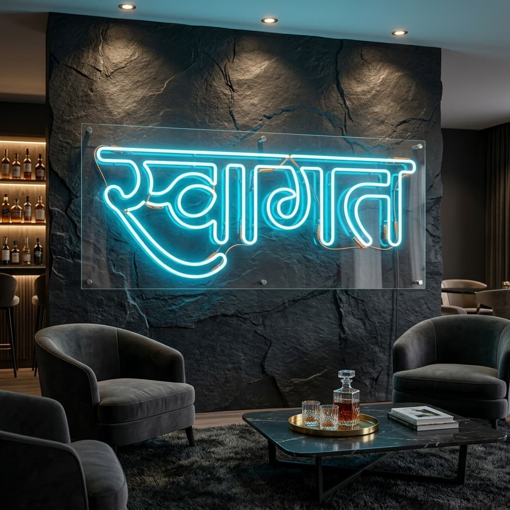 custom orange spiritual neon sign for home mandir temple wall
