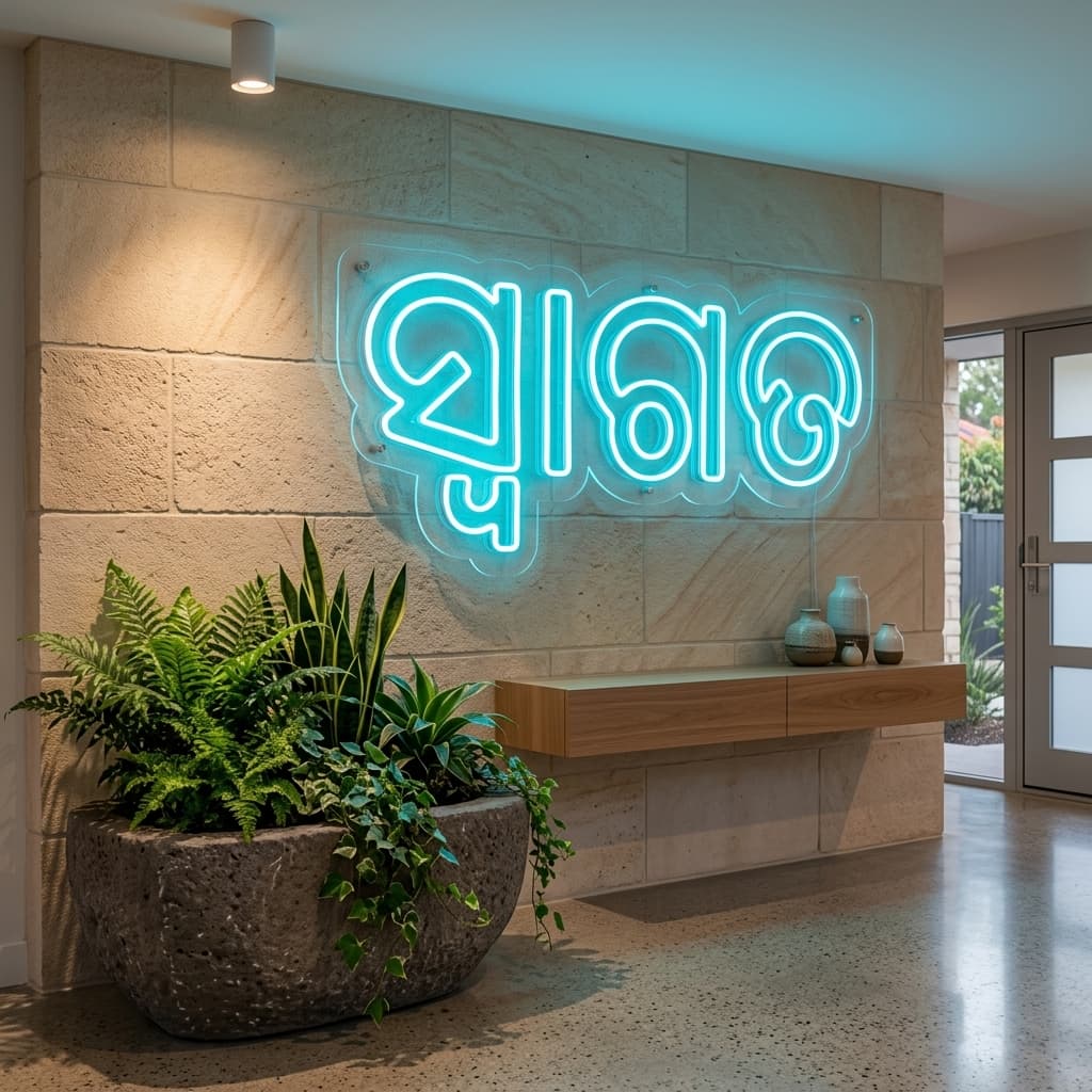 custom orange spiritual neon sign for home mandir temple wall