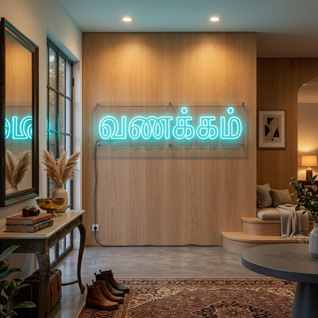 custom orange spiritual neon sign for home mandir temple wall