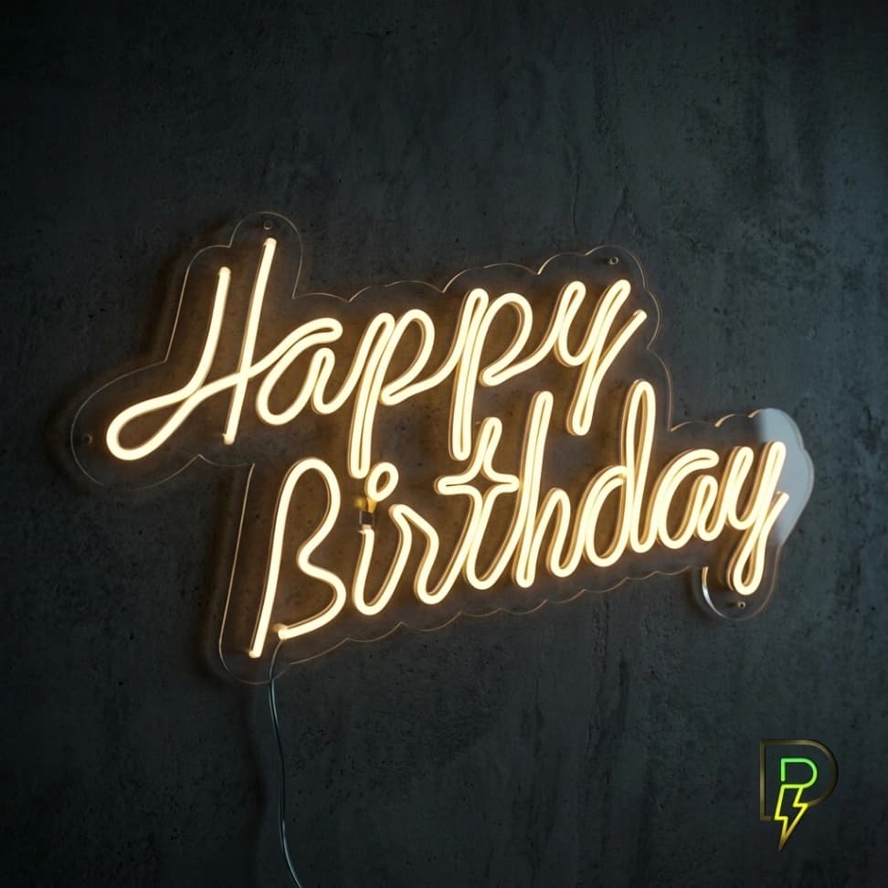 custom warm white happy birthday neon sign for party backdrop