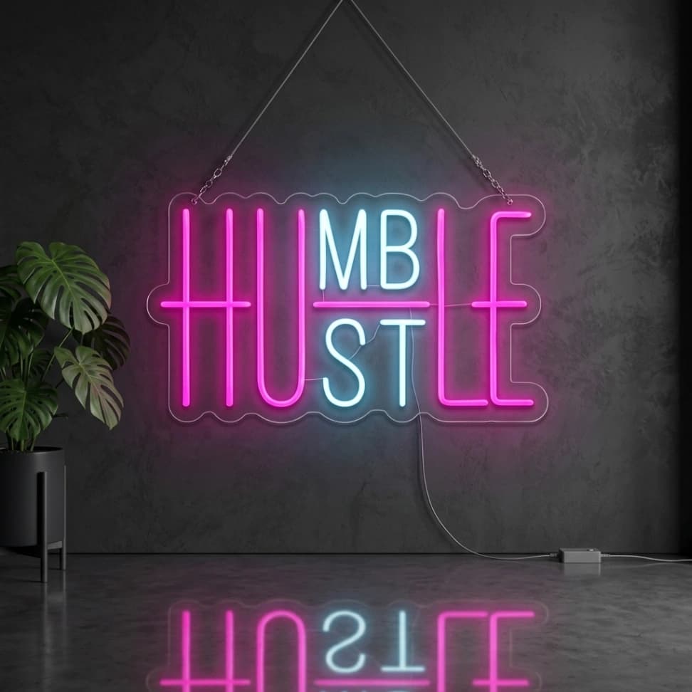 custom green neon sign hustle harder for office study gym wall
