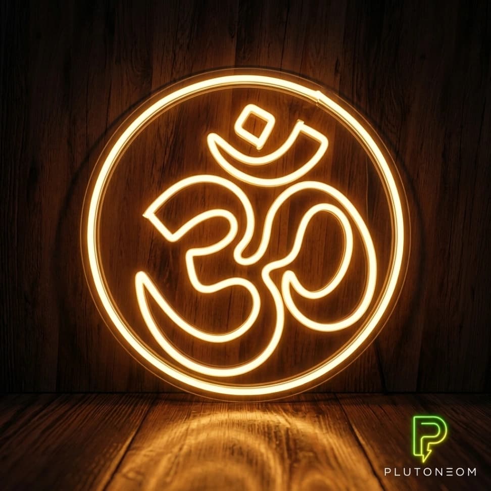 custom orange spiritual neon sign for home mandir temple wall