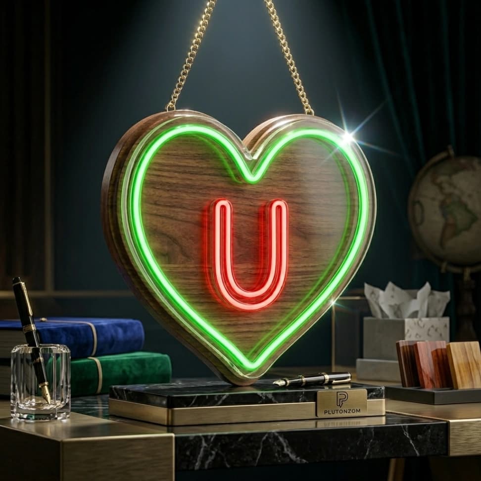 custom handcrafted the green heart premium finish wooden neon sign led neon light for room wall styling