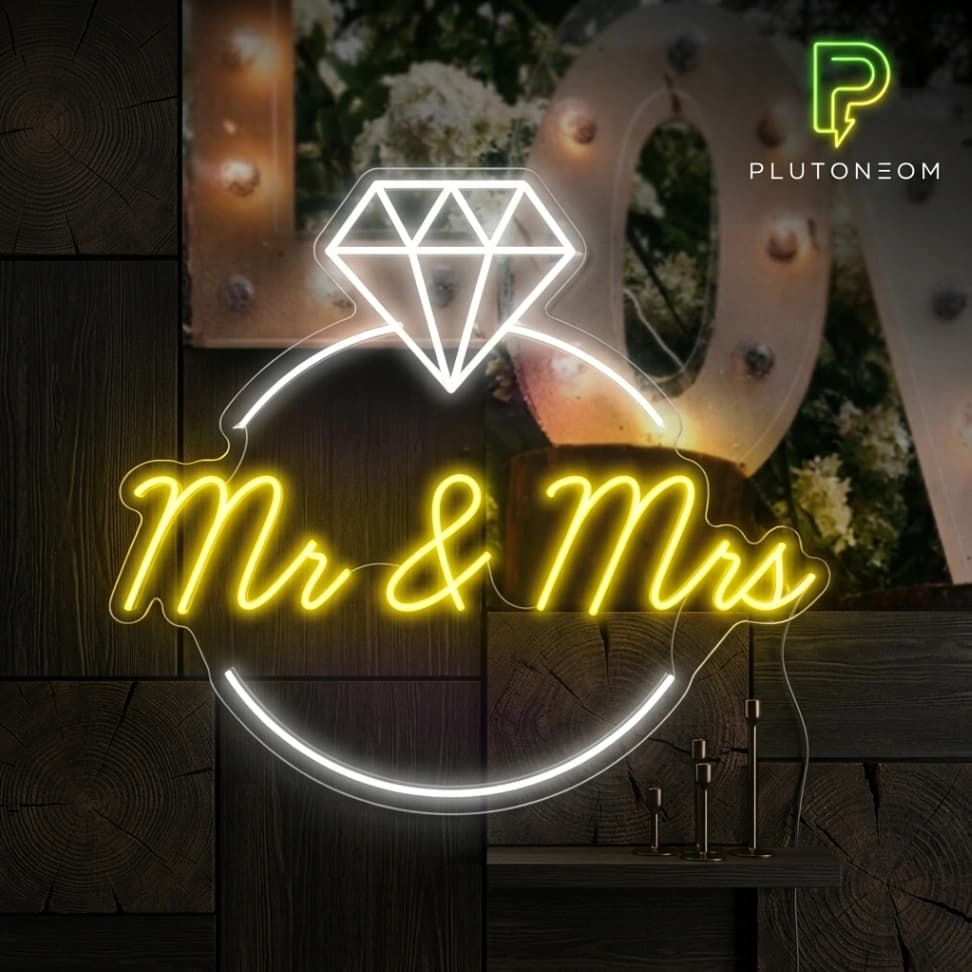 custom handcrafted mr. & mrs. ring wedding banner led neon light for room wall styling