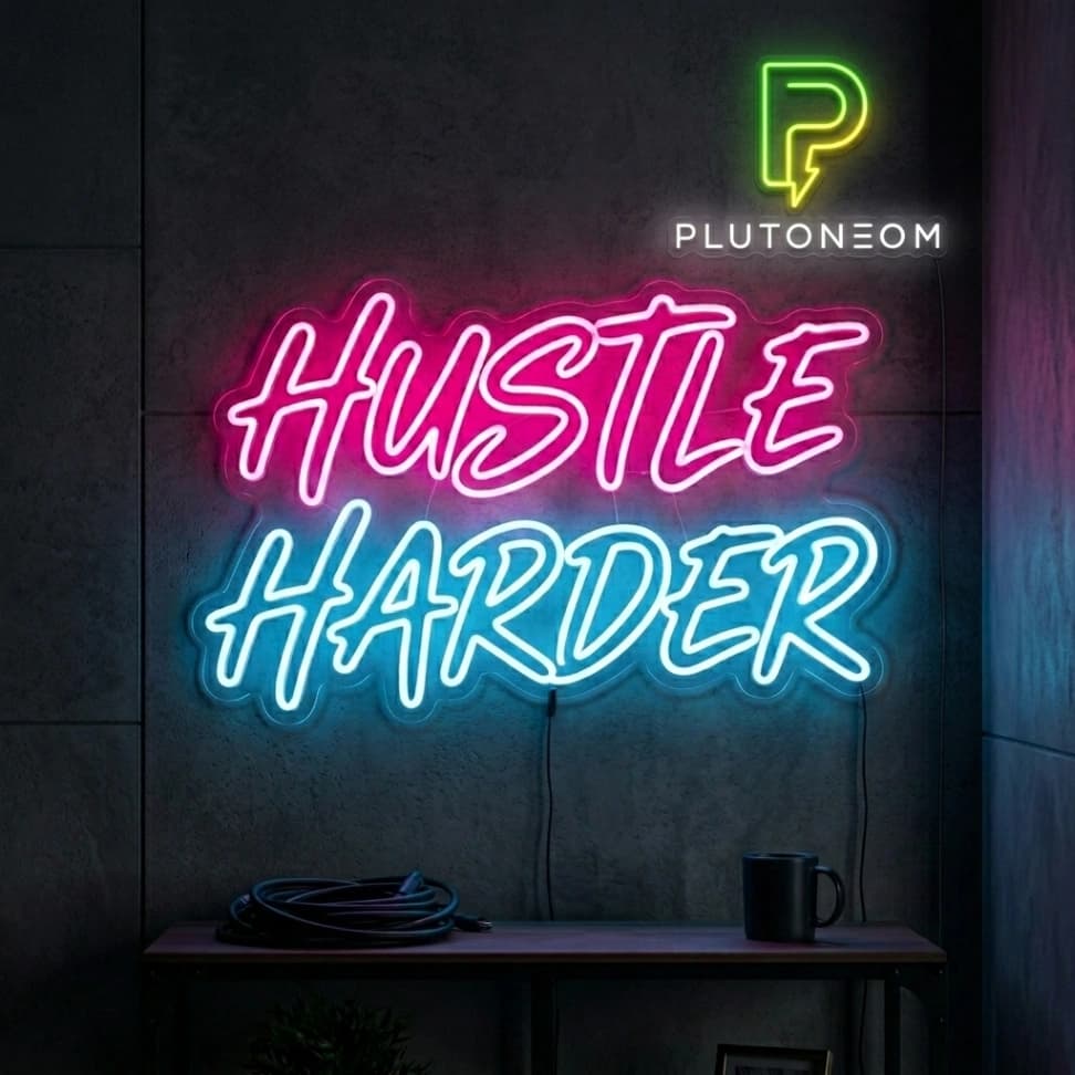 custom green neon sign hustle harder for office study gym wall
