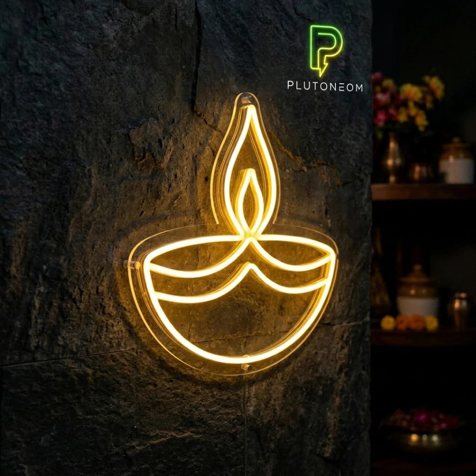 custom orange spiritual neon sign for home mandir temple wall