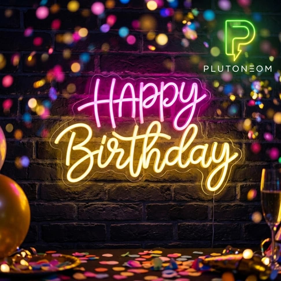 custom warm white happy birthday neon sign for party backdrop