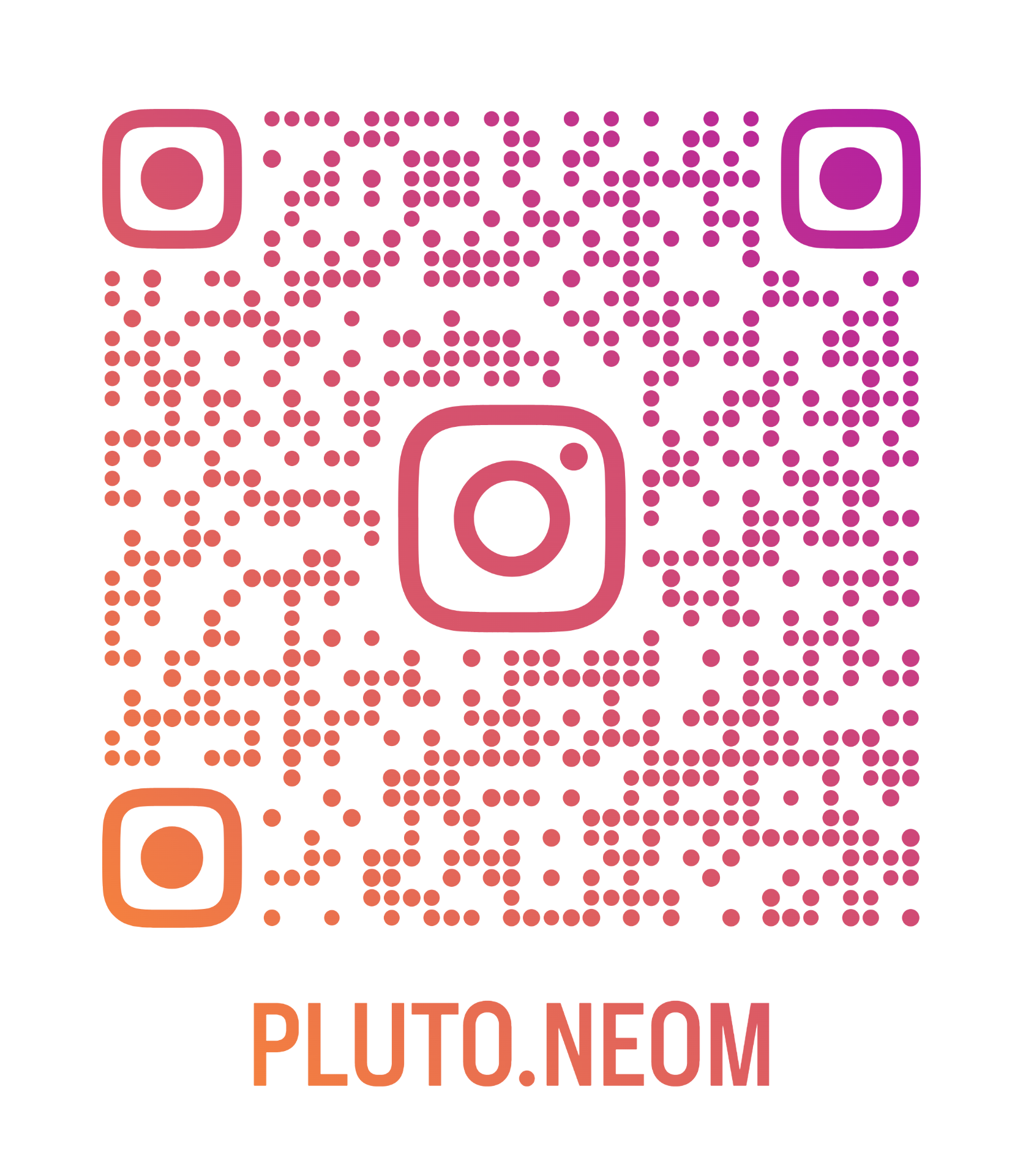 PLUTONEOM Instagram QR code to follow neon sign catalog